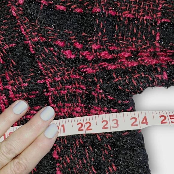 Lane Bryant Tweed Coat Sz 18/20 Black Red Plaid Shimmer Jacket - Picture 13 of 13